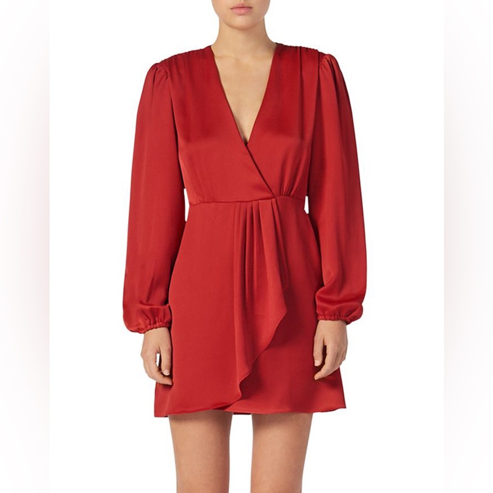 Sandro Leana Faux-Wrap Mini Dress Red 36